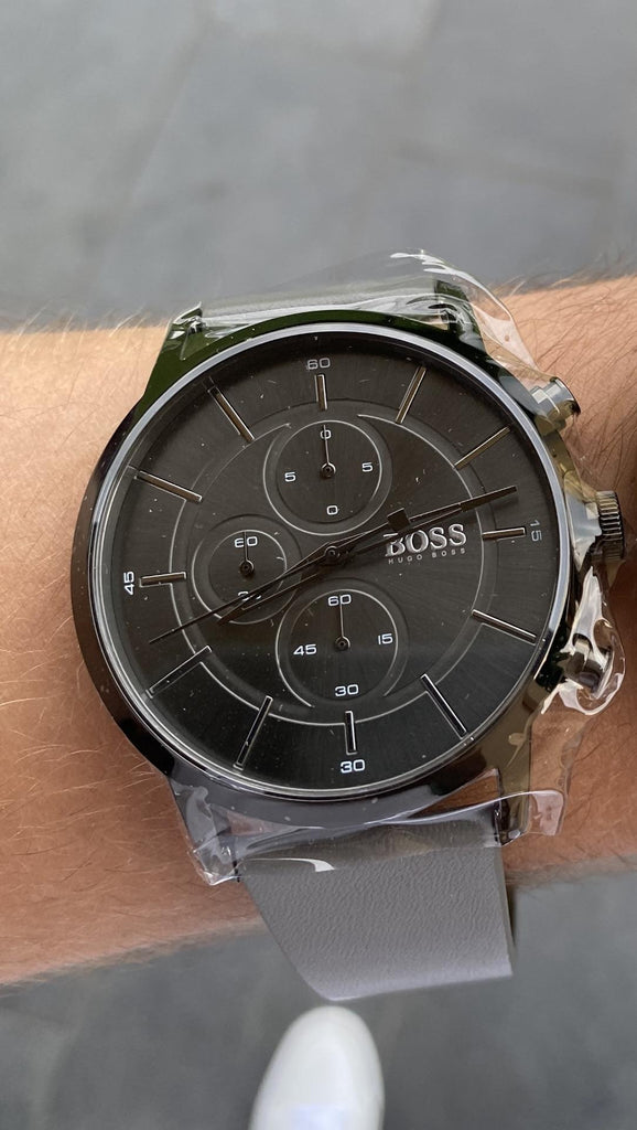 Hugo Boss Architectural Grey Dial Grey Leather Strap Watch for Men - 1513570