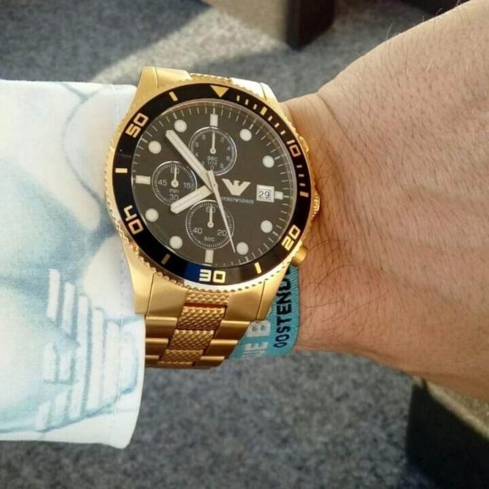 Emporio Armani Chronograph Black Dial Gold Steel Strap Watch For Men - AR5857 Buy Now By Emporio Armani