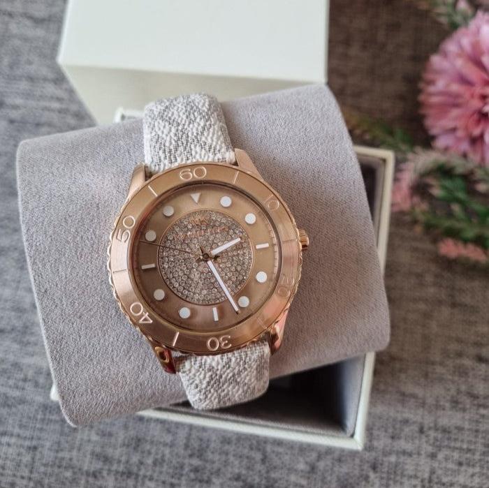 Michael Kors Runway Quartz Rose Gold Dial White Leather Strap Watch For Women - MK6980 Buy Now By Michael Kors