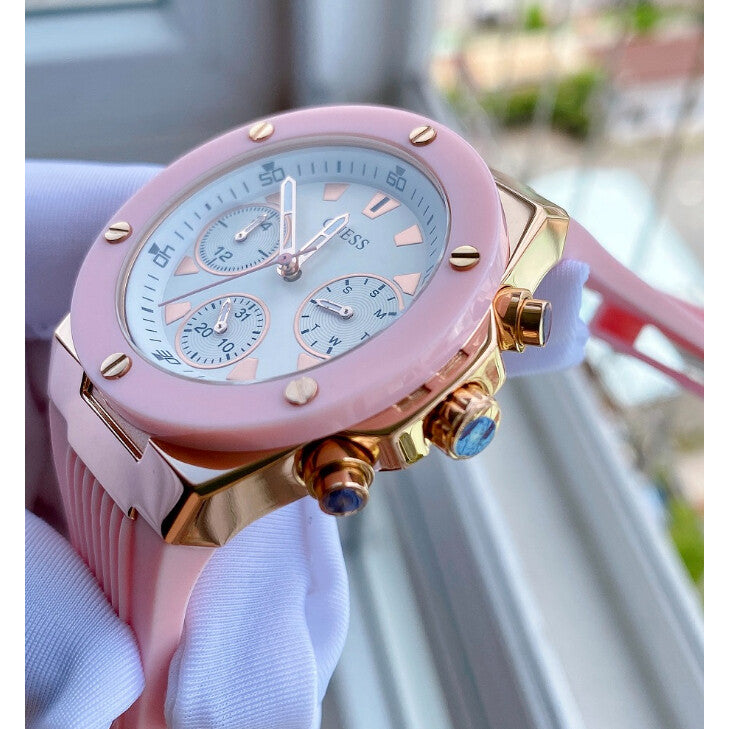 Guess Athena White Dial Pink Rubber Strap Watch For Women - GW0030L4 Buy Now By Guess