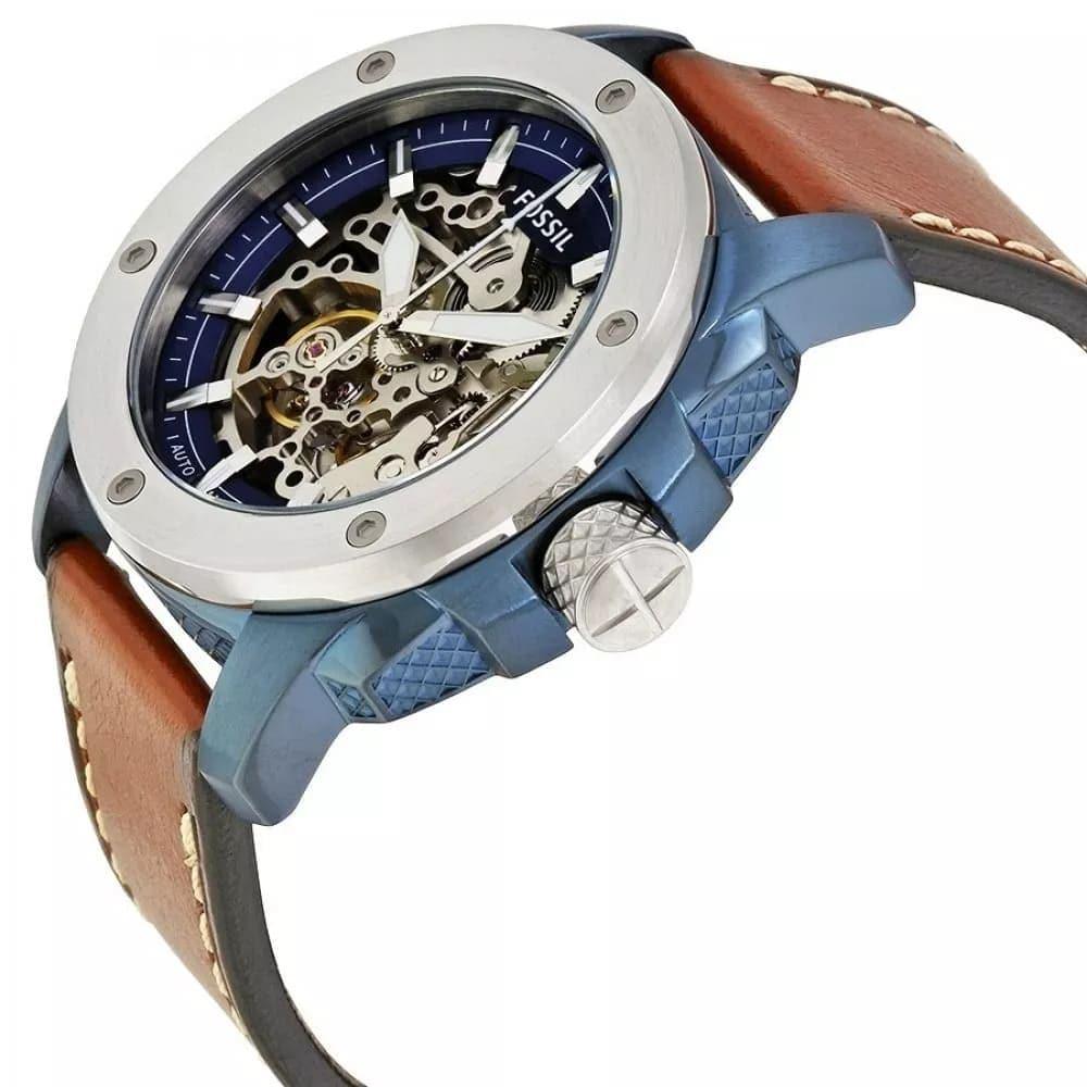 Fossil Modern Machine Automatic Skeleton Silver Dial Brown Leather Strap Watch for Men - ME3135 Buy Now By Fossil