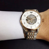Emporio Armani Meccanico White Dial Two Tone Steel Strap Watch For Men - AR1921 Buy Now By Emporio Armani
