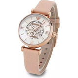 Emporio Armani Meccanico Silver Skeleton Dial Beige Leather Strap Watch For Women - AR60001 Buy Now By Emporio Armani
