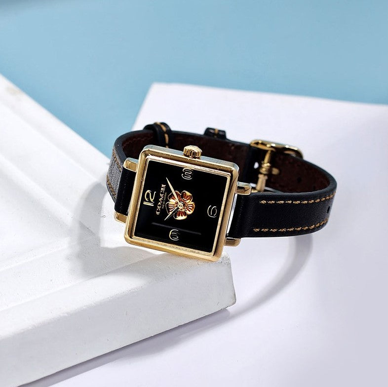 Coach Black Square Dial Black Leather Strap Watch for Women - 14503695 Buy Now By Coach