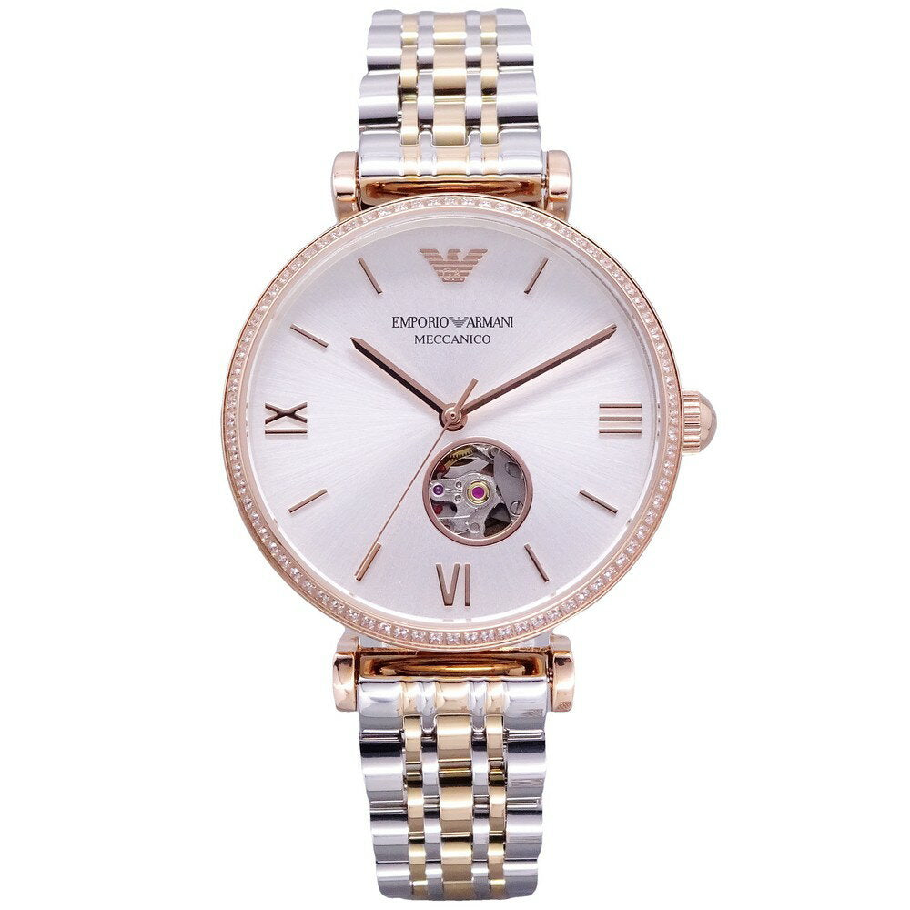 Emporio Armani Gianni T-Bar Analog White Dial Two Tone Steel Strap Watch For Women - AR60019 Buy Now By Emporio Armani