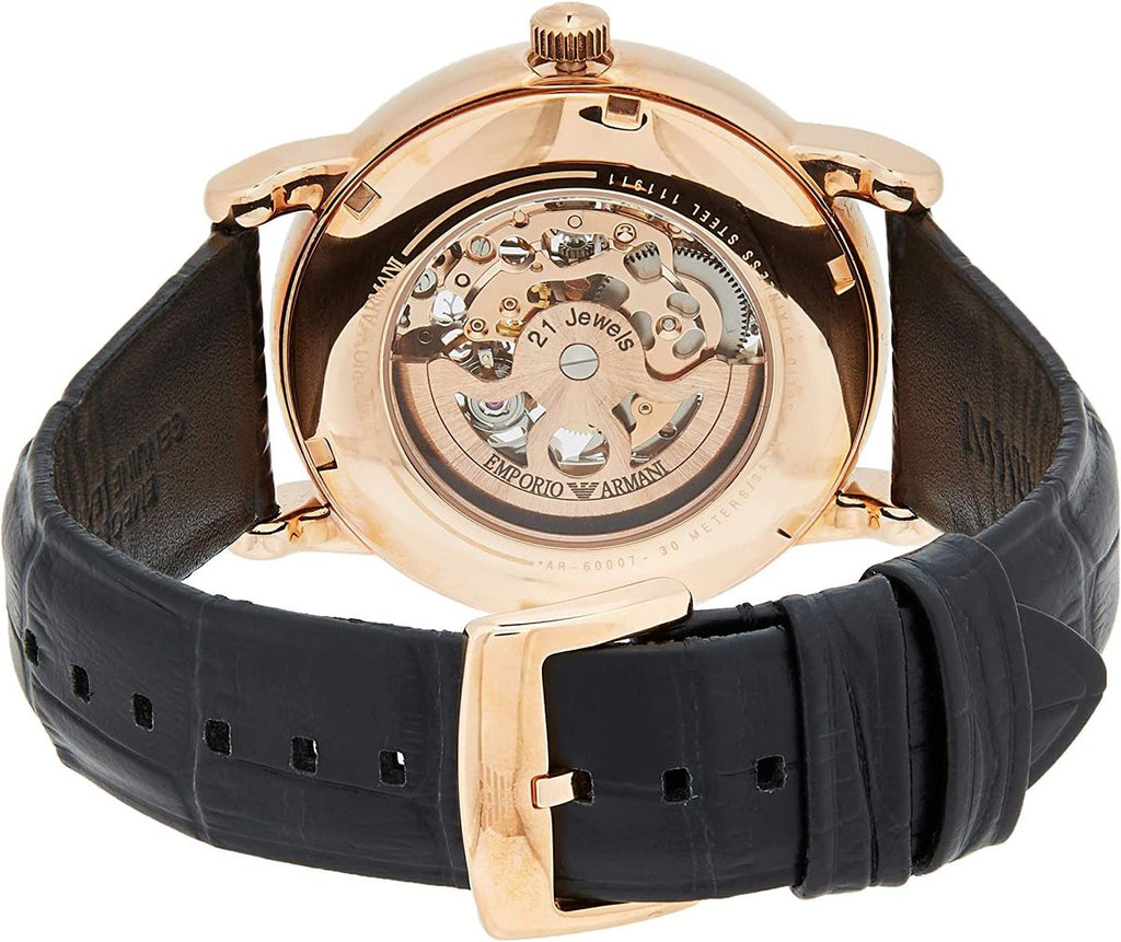 Emporio Armani Luigi Skeleton Silver Dial Black Leather Strap Watch For Men - AR60007 Buy Now By Emporio Armani