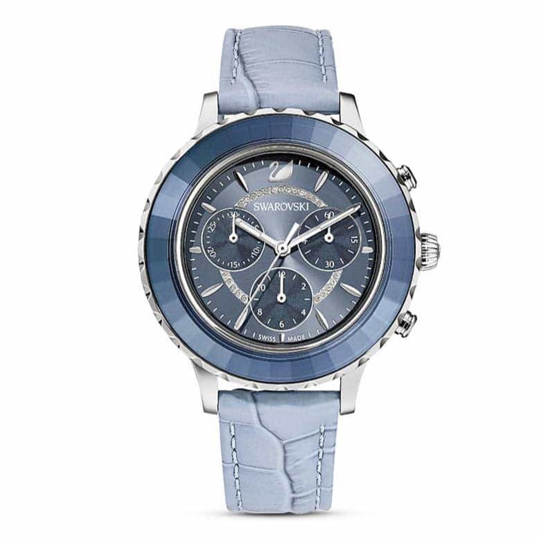 Swarovski Octea Lux Chrono Blue Dial Blue Leather Strap Watch for Women - 5580600 Buy Now By Swarovski