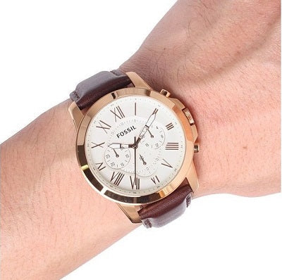 Fossil Grant Chronograph White Dial Brown Leather Strap Watch for Men - FS4991 Buy Now By Fossil