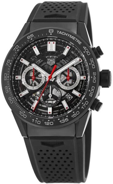 Tag Heuer Carrera Chronograph Steel & Ceramic Black Dial Black Rubber Strap Watch for Men - CBG2090.FT6145 Buy Now By Tag Heuer