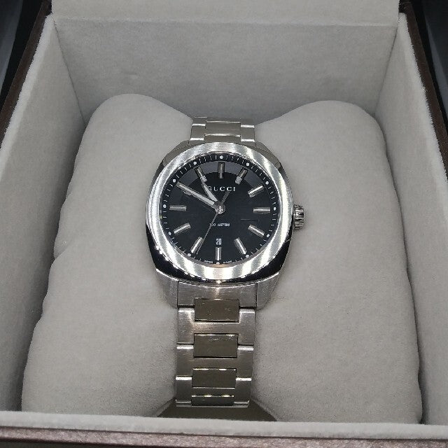 Gucci GG2570 Quartz Black Dial Silver Steel Strap Watch For Men - YA142401 Buy Now By Gucci