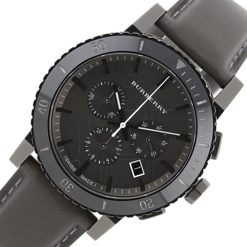 Burberry The City Chronograph Ion Plated Grey Dial Grey Leather Strap Watch for Men - BU9384 Buy Now By Burberry