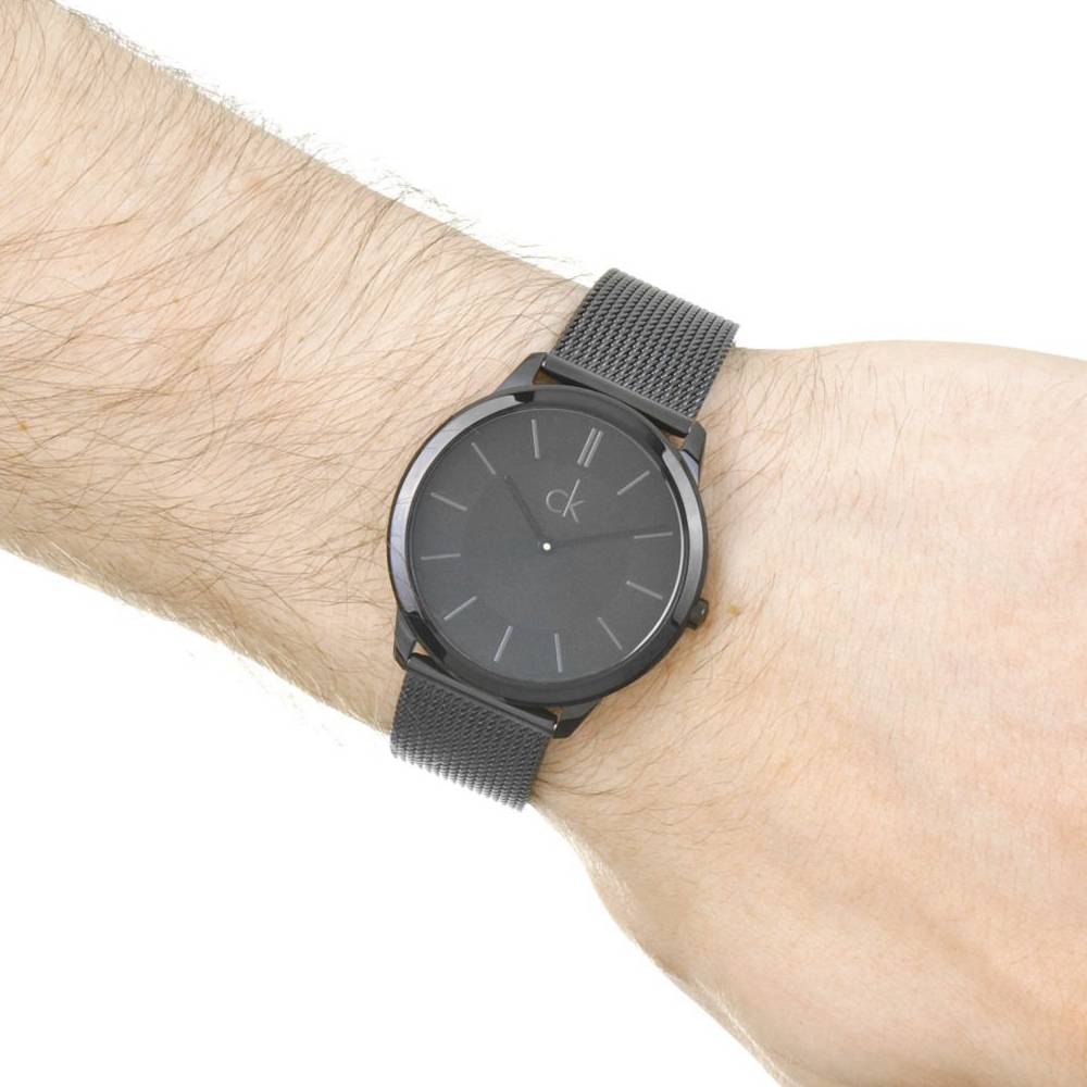 Calvin Klein Minimal Black Dial Black Mesh Bracelet Watch for Men - K3M214B1 Buy Now By Calvin Klein