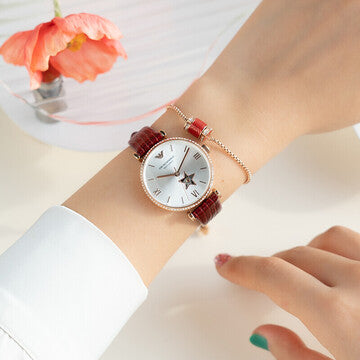 Emporio Armani Meccanico Automatic Silver Dial Burgundy Leather Strap Watch For Women - AR60044 Buy Now By Emporio Armani