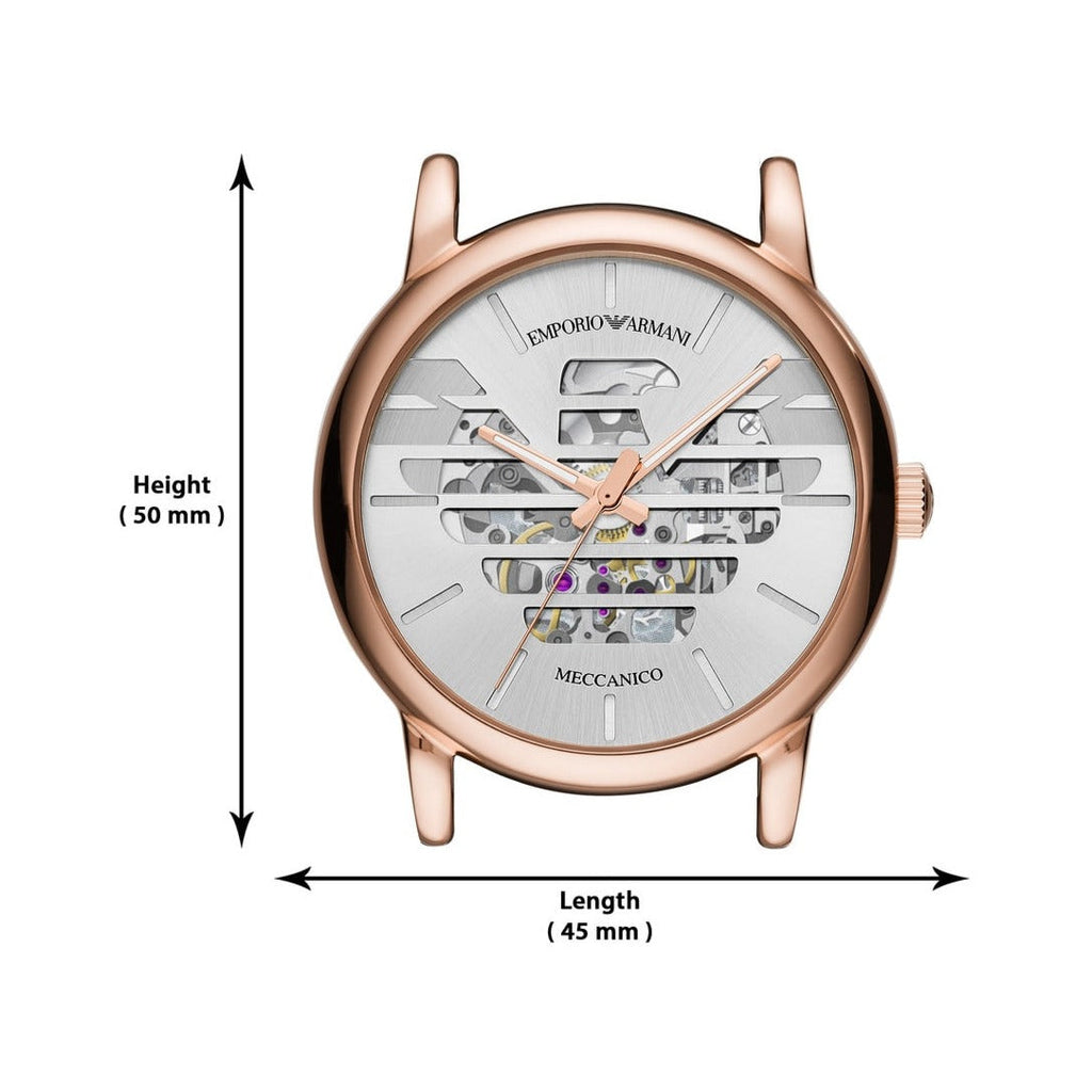 Emporio Armani Meccanico Skeleton Silver Dial Black Leather Strap Watch For Men - AR60031 Buy Now By Emporio Armani