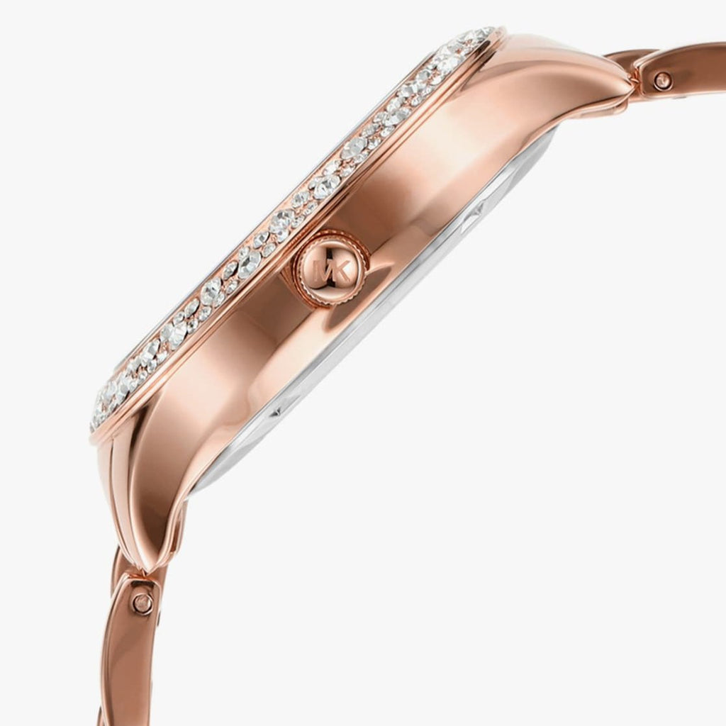 Michael Kors Lilane Three Hand Mother of Pearl White Dial Rose Gold Steel Strap Watch For Women - MK4557 Buy Now By Michael Kors