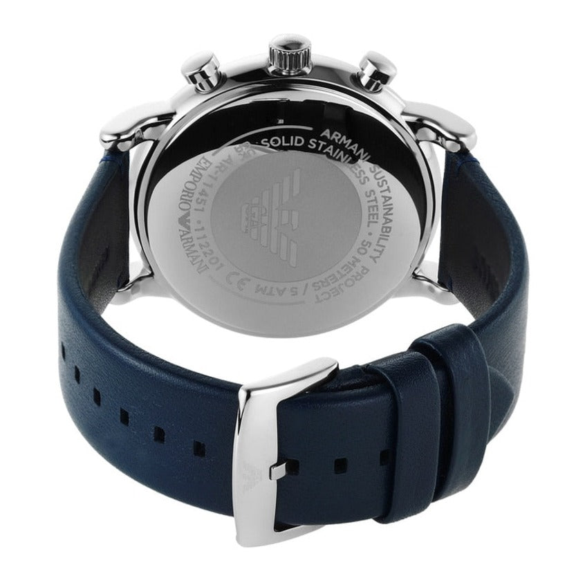 Emporio Armani Luigi Chronograph Blue Dial Blue Leather Strap Watch For Men - AR11451 Buy Now By Emporio Armani