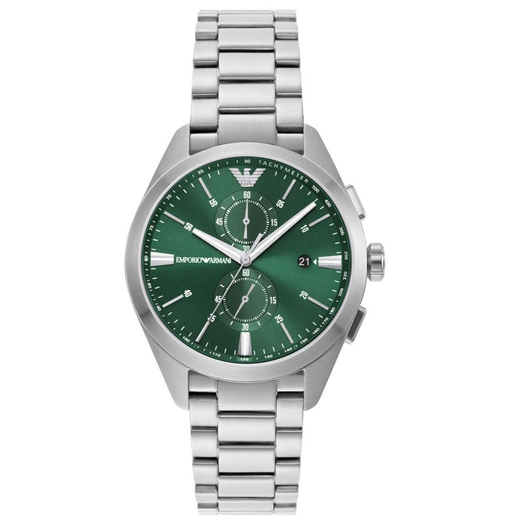 Emporio Armani Chronograph Green Dial Silver Steel Strap Watch For Men - AR11480 Buy Now By Emporio Armani