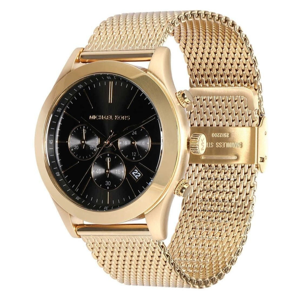 Michael Kors Slim Runway Chronograph Black Dial Gold Mesh Strap Watch For Men - MK9057 Buy Now By Michael Kors