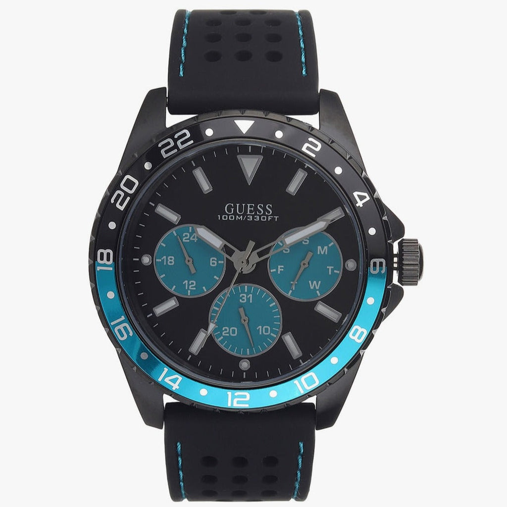 Guess Odyssey Quartz Black Dial Black Leather Strap Watch For Men - W1108G5 Buy Now By Guess