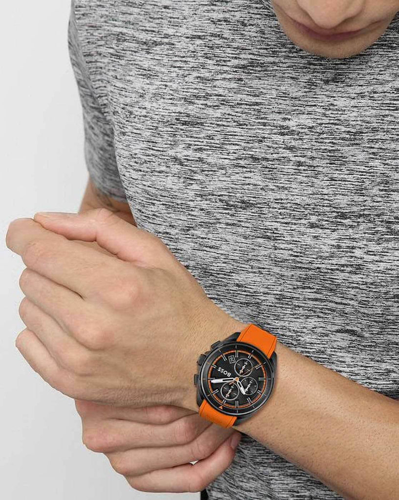 Hugo Boss Volane Black Dial Orange Silicone Strap Watch for Men - 1513957 Buy Now By Hugo Boss