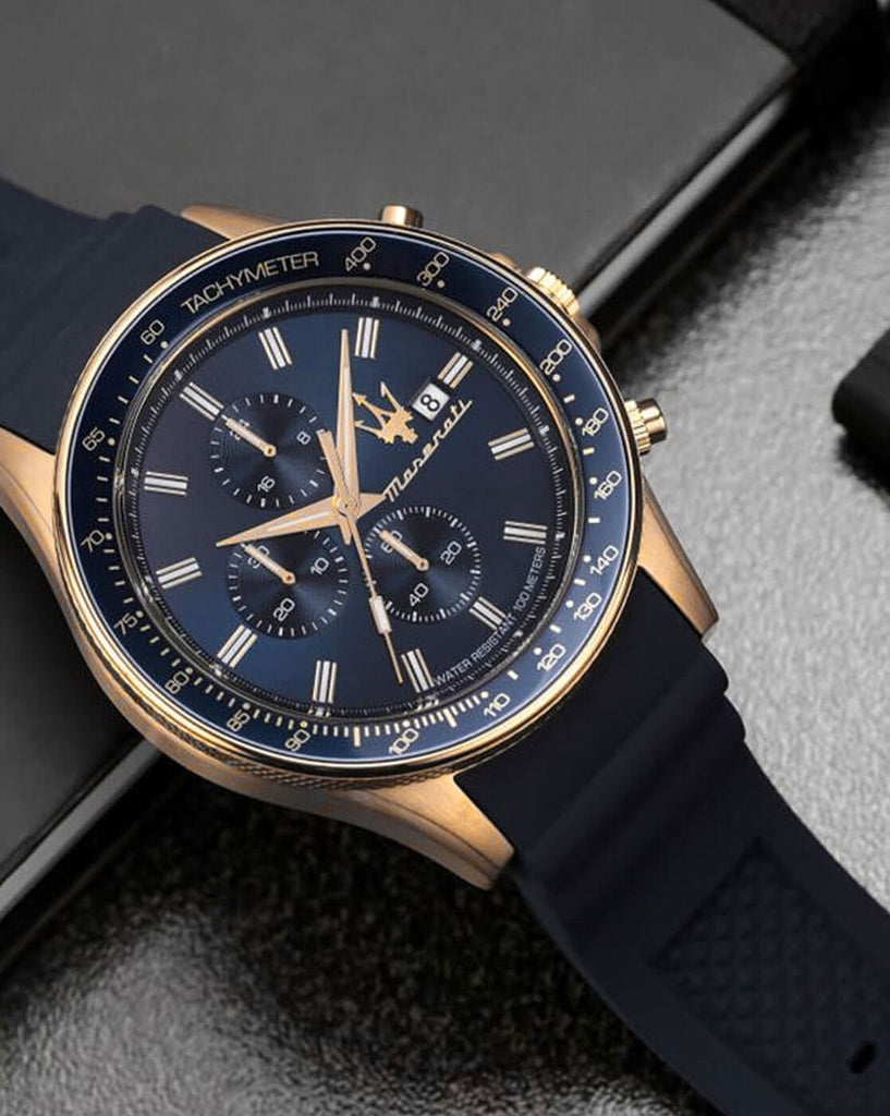 Maserati SFIDA Chronograph Blue Dial Blue Rubber Strap Watch For Men - R8871640004 Buy Now By Maserati