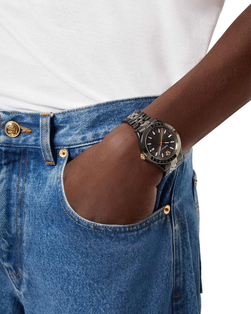Versace Hellenyium Analog Black Dial Black Steel Strap Watch For Men - VEVK00320 Buy Now By Versace