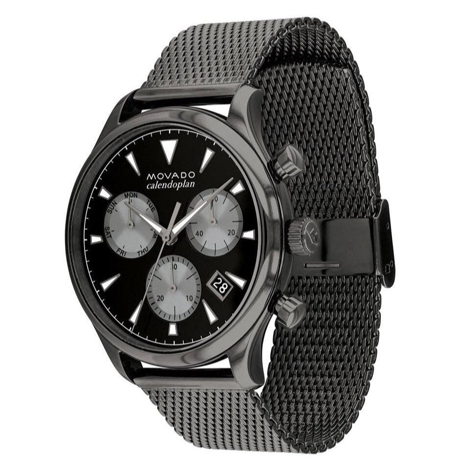 Movado Heritage Calendoplan Chronograph Black Dial Grey Mesh Strap Watch for Men - 3650100 Buy Now By Movado