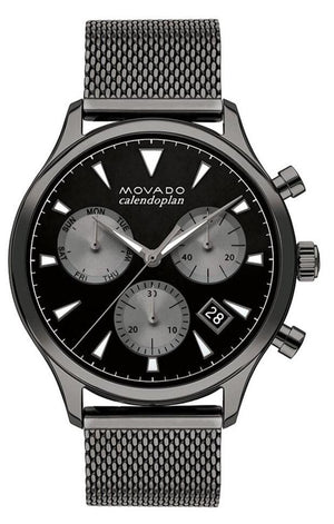 Movado Heritage Calendoplan Chronograph Black Dial Grey Mesh Strap Watch for Men - 3650100 Buy Now By Movado