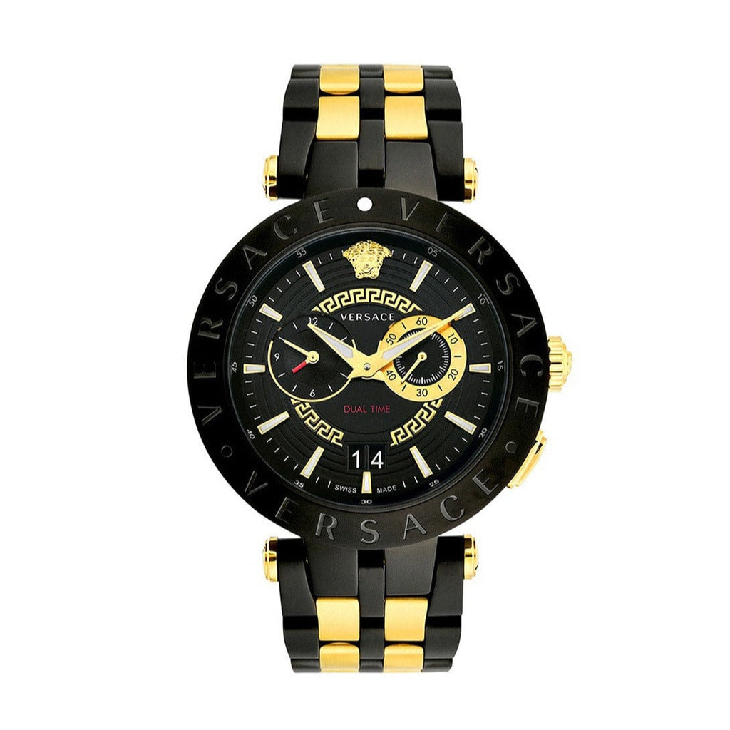 Versace V-Race Analog Quartz Black Dial Two Tone Steel Strap Watch For Men - VEBV00619 Buy Now By Versace