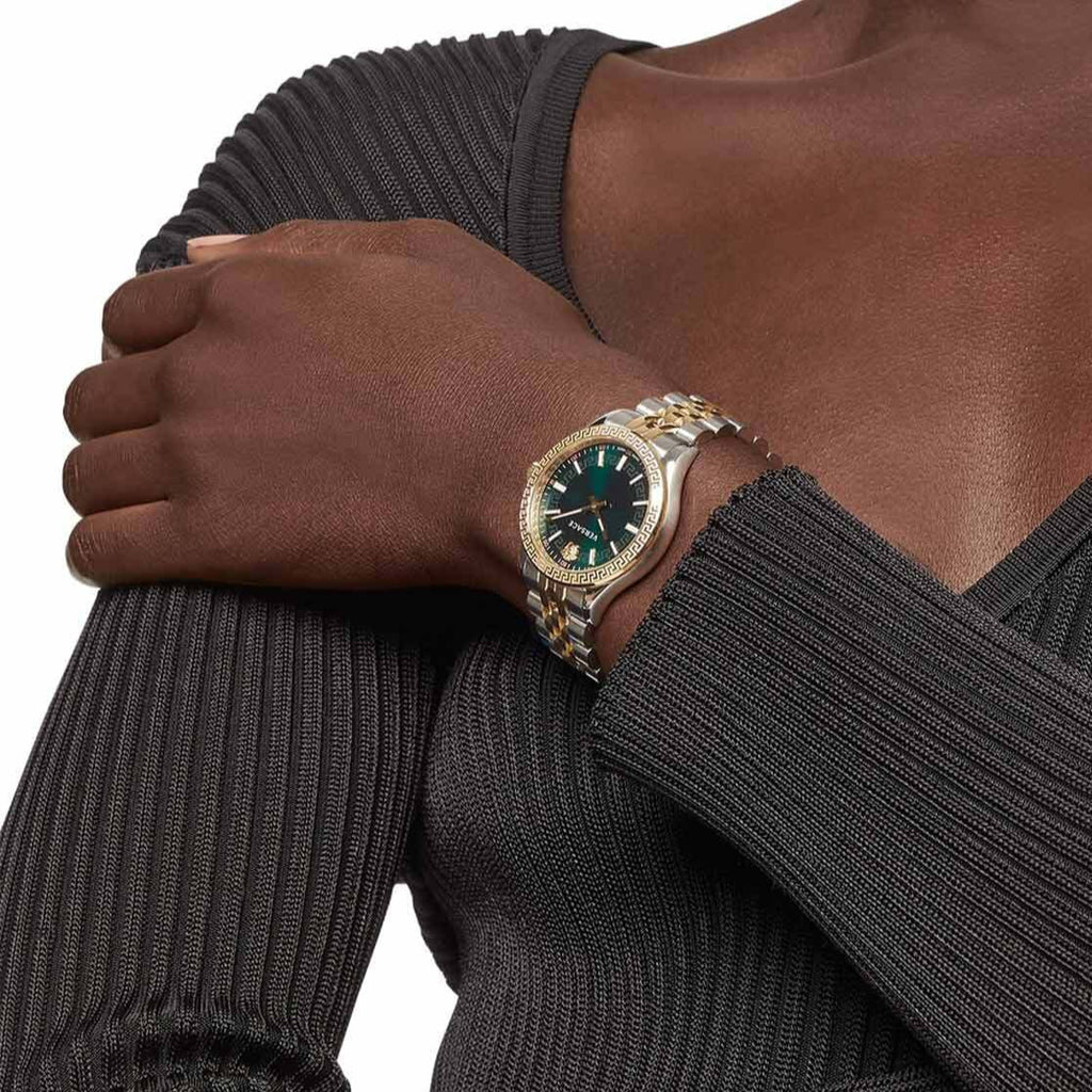 Versace Hellenium Green Dial Two Tone Steel Strap Watch for Men - VEVK00620 Buy Now By Versace