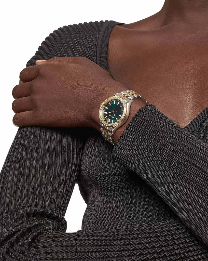 Versace Hellenyium Quartz Green Dial Two Tone Steel Strap Watch For Men - VEVI00620 Buy Now By Versace