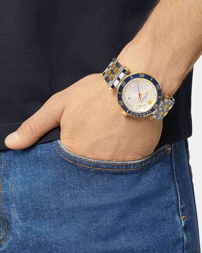 Versace Greca Sport Quartz White Dial Two Tone Steel Strap Watch For Men - VEZ300521 Buy Now By Versace