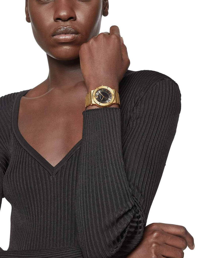 Versace Greca Black Dial Gold Steel Strap Watch for Women - VEVH00820 Buy Now By Versace