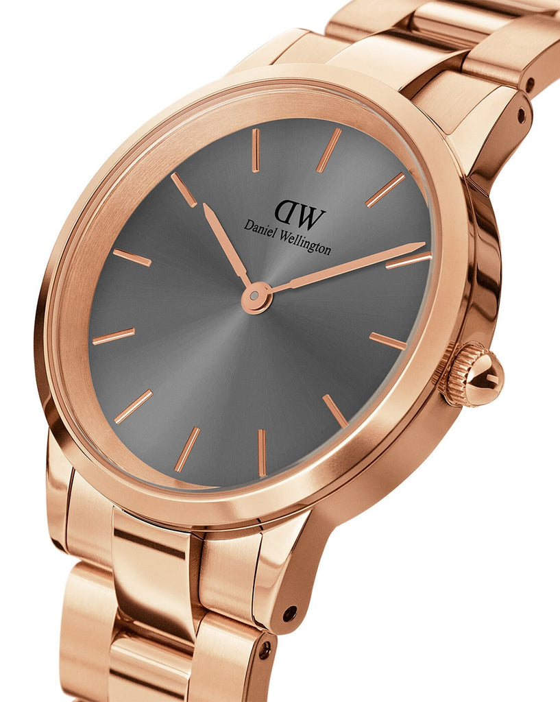 Daniel Wellington Iconic Link Grey Dial Rose Gold Steel Strap Watch For Women - DW00100332 Buy Now By Daniel Wellington
