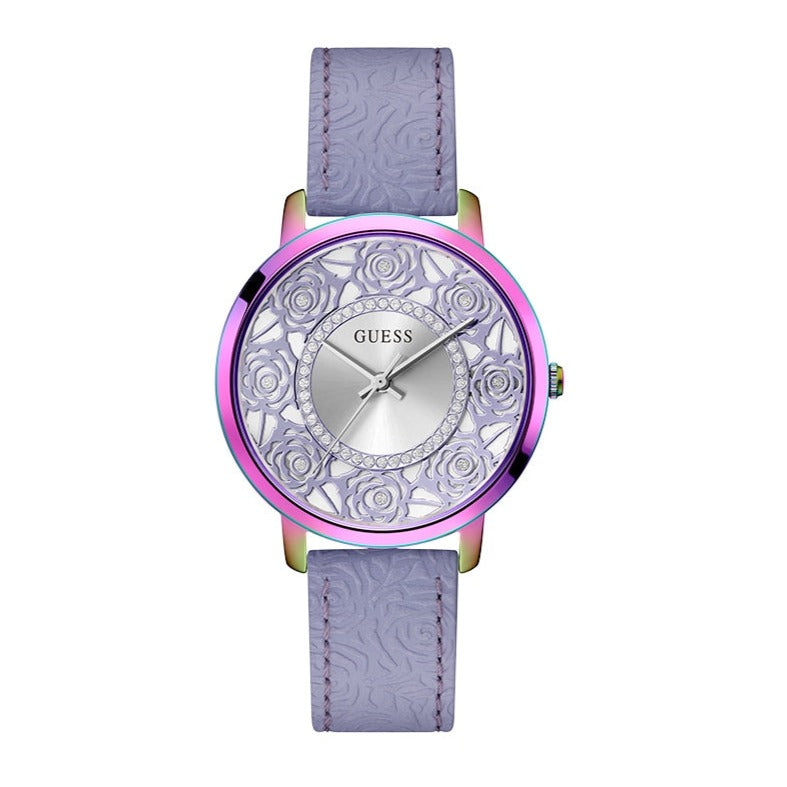 Guess Dahlia Analog Silver Dial Purple Leather Strap Watch For Women - GW0529L4 Buy Now By Guess
