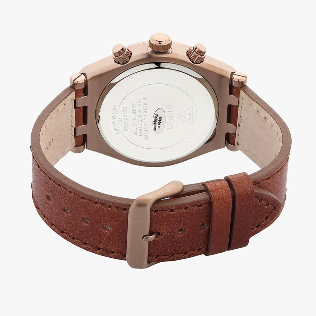 Guess Analog Multifunction White Dial Brown Leather Strap Watch for Men - GW0262G3 Buy Now By Guess