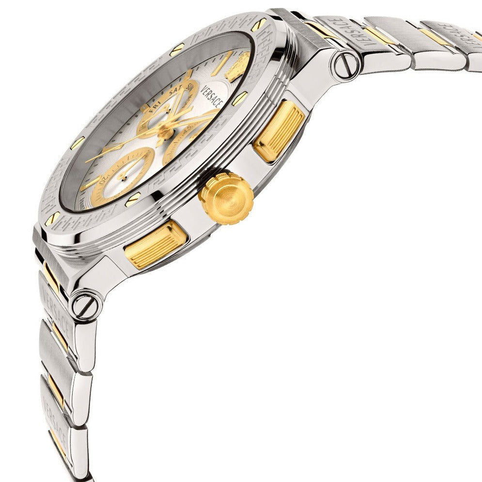 Versace Greca Chronograph White Dial Two Tone Steel Strap Watch For Men - VEZ900321 Buy Now By Versace