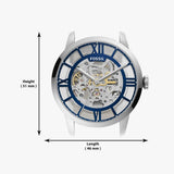 Fossil Townsman Automatic Skeleton Blue Dial Black Leather Strap Watch for Men - ME3200 Buy Now By Fossil