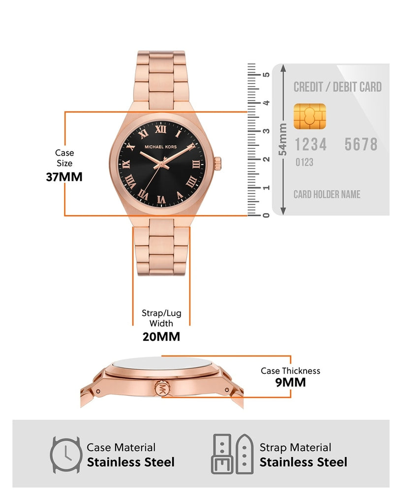 Michael Kors Lennox Three Hand Black Dial Rose Gold Steel Strap Watch For Women - MK7392 Buy Now By Michael Kors