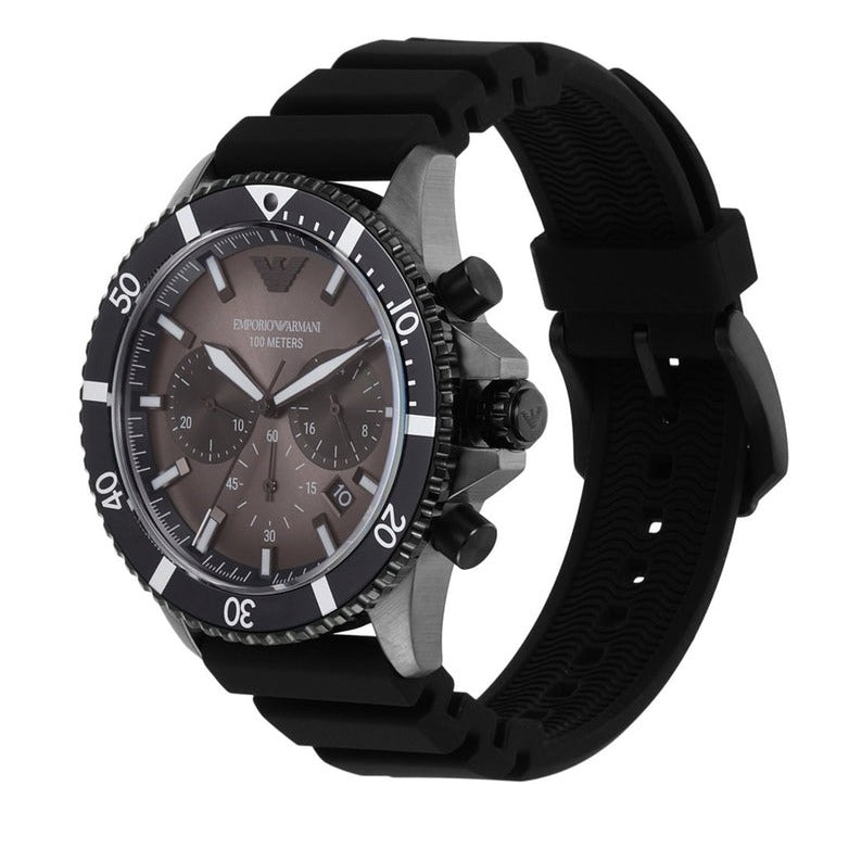 Emporio Armani Diver Chronograph Black Dial Black Silicon Strap Watch For Men - AR11515 Buy Now By Emporio Armani