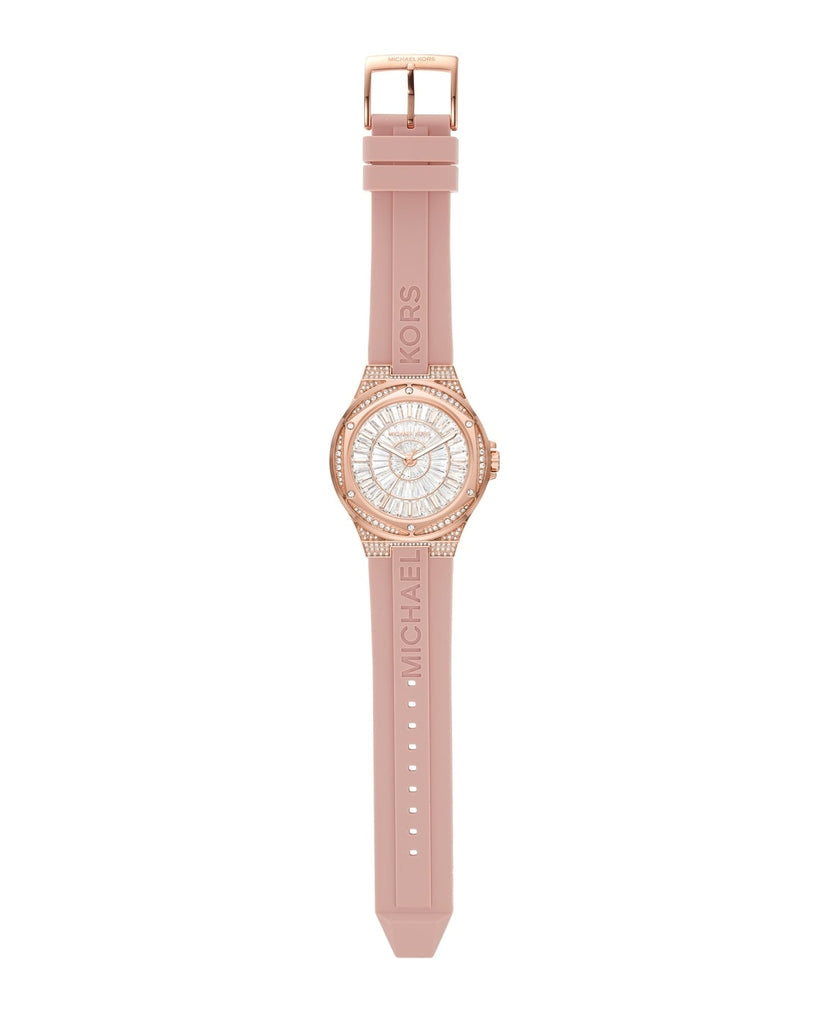 Michael Kors Lennox Three-Hand Analog White Dial Pink Silicone Strap Watch For Women - MK7334 Buy Now By Michael Kors