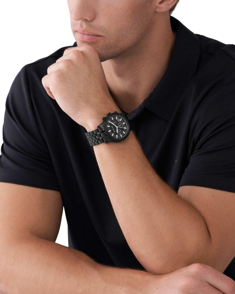 Michael Kors Hutton Chronograph Black Dial Black Steel Strap Watch For Men - MK9089 Buy Now By Michael Kors