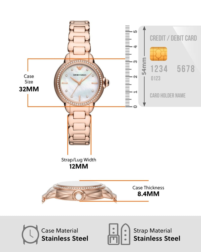 Emporio Armani Aira Three Hand Mother of Pearl Dial Rose Gold Steel Strap Watch For Women - AR11523 Buy Now By Emporio Armani