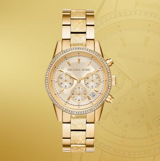 Michael Kors Ritz Chronograph Gold Dial Gold Steel Strap Watch For Women - MK6597 Buy Now By Michael Kors