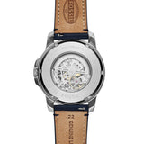 Fossil Grant Automatic Skeleton Silver Dial Blue Leather Strap Watch for Men - ME3111 Buy Now By Fossil