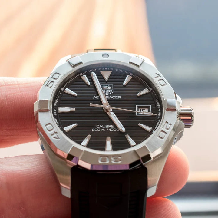 Tag Heuer Aquaracer Automatic Caliber 5 Black Dial Black Rubber Strap Watch for Men - WAY2110.FT8021 Buy Now By Tag Heuer