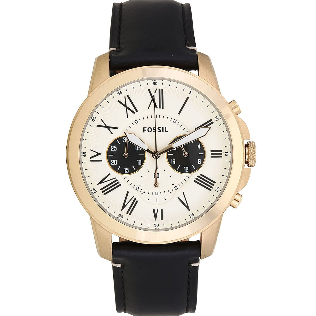 Fossil Grant Chronograph White Dial Black Leather Strap Watch for Men - FS5272 Buy Now By Fossil