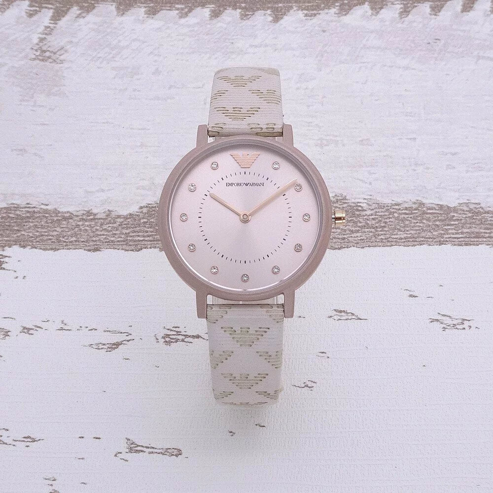 Emporio Armani Kappa Quartz Rose Gold Dial Pink Leather Strap Watch For Women - AR11010