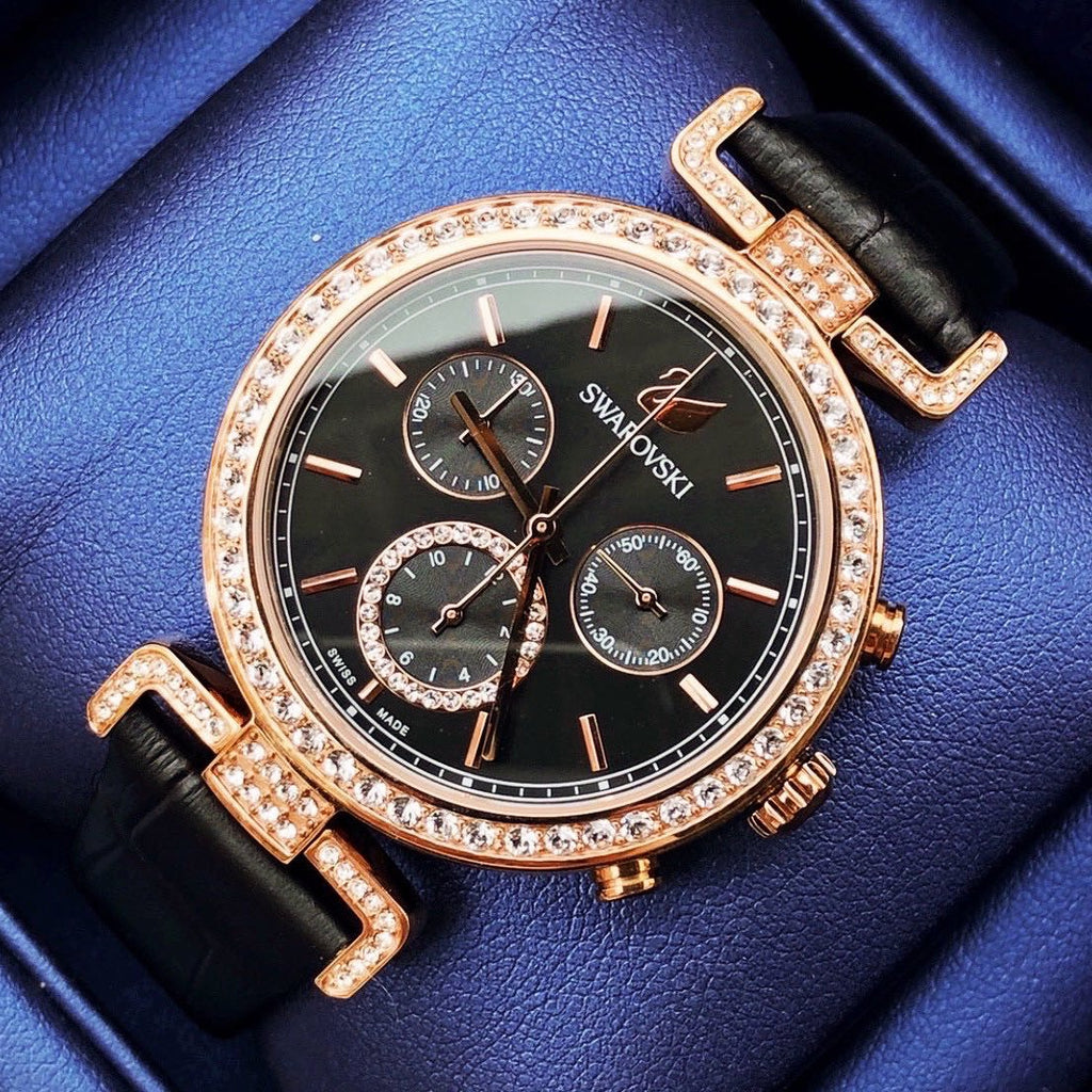 Swarovski Era Journey Chronograph Black Dial Black Leather Strap Watch for Women - 5295320 Buy Now By Swarovski