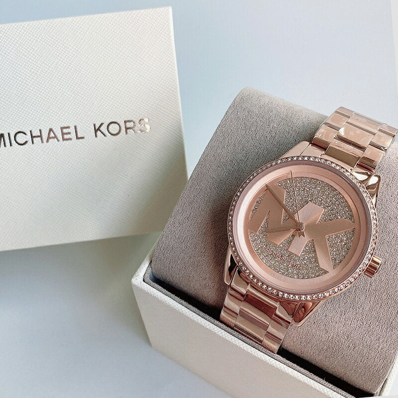 Michael Kors Ritz Analog Crystals Silver Dial Rose Gold Steel Strap Watch for Women - MK6863 Buy Now By Michael Kors